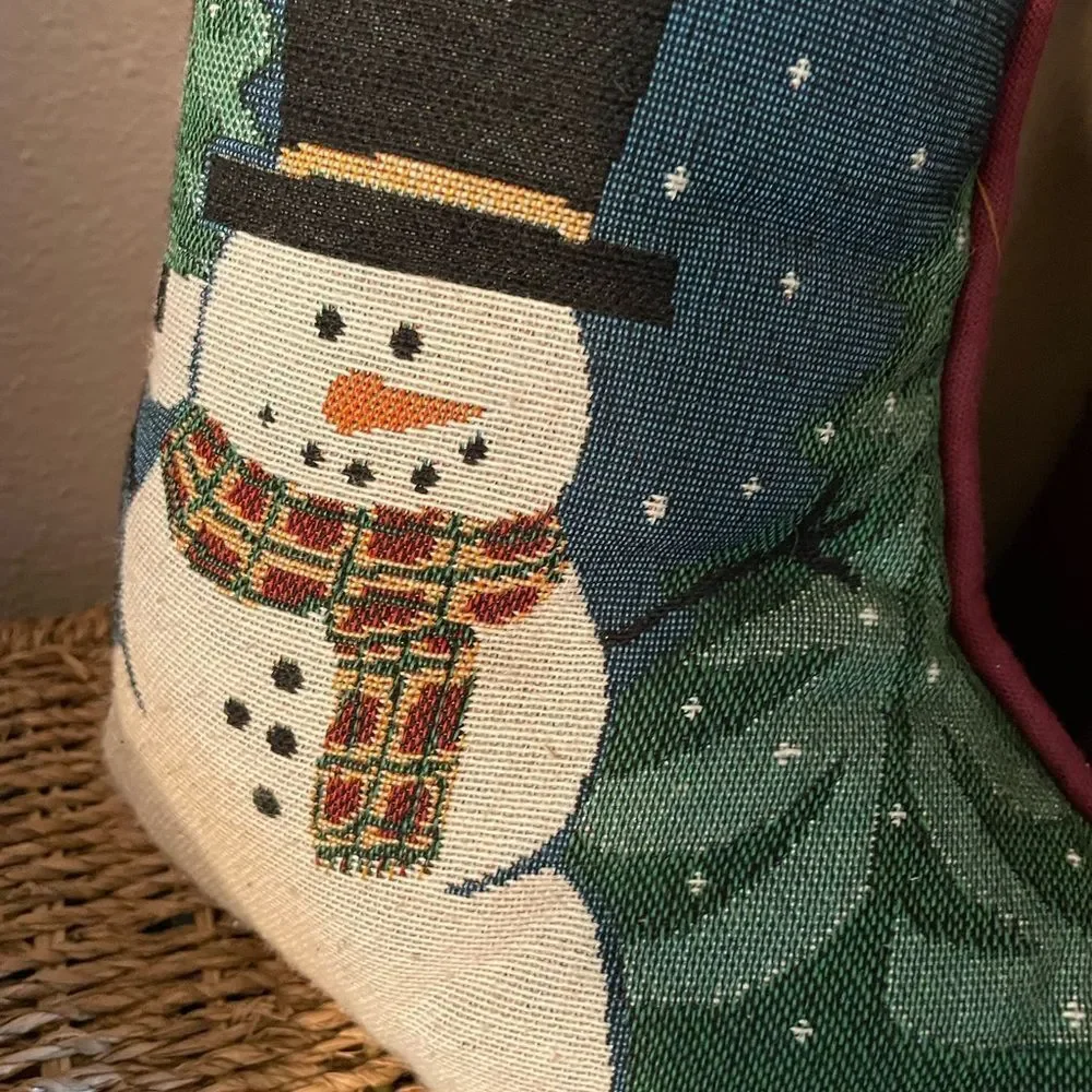 Vintage Tapestry Stocking Pillows Snowman Themed set of 2!